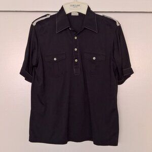Vintage David Langman Beverly Hills Men's Black Pocket Shirt Size Large L